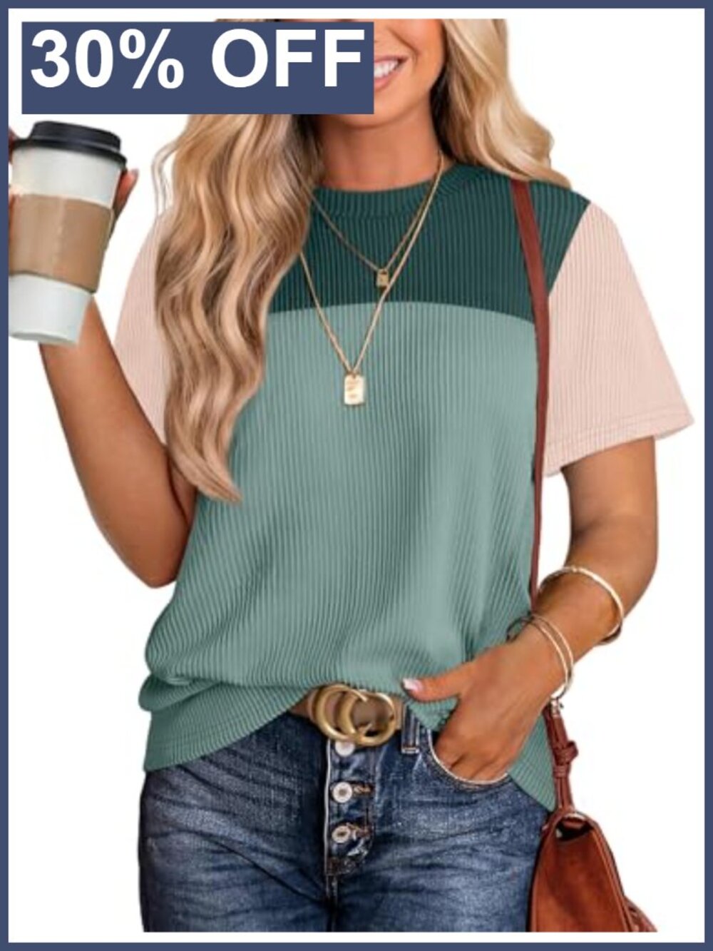 Womens Color Block Short Sleeve Knit Top Casual Summer Tee